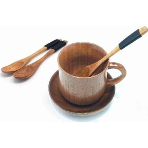 Japanese Style Tea Cup Set Natural Ziziphus Jujuba Household Tea Ceremony Decoration Living Room Coffee Cups With Coaster Spoon