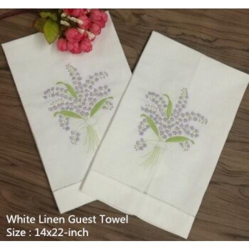 Set of 12 Handkerchiefs White Linen Hemstitched Tea Towel -14x22"Cloth Guest Hand Dish Kitchen Bathroom Towels embroidery Floral