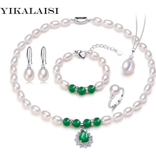 YIKALAISI 2017 100% Natural Pearl choker Set Necklace/Bracelet/Pendant/Earrings/Ring 925sterling Silver jewelry agate for women