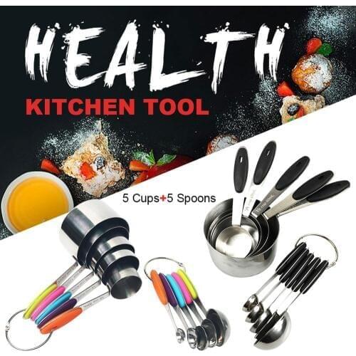 10 Piece Measuring Cups Measuring Spoons Set Stainless Steel Measuring Cup Spoon for Baking Tea Coffee Kitchen Measuring Tools