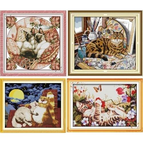 Cross Stitch Kits Sleepy Cats Patterns Counted Printed Canva 11CT 14CT Print Stamped Cross Stitch Kit Embroidery Needlework Set
