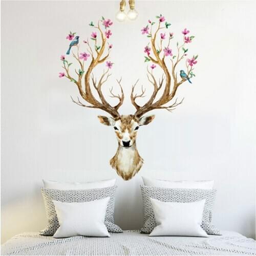New Plum Flower Deer Wall Stickers For Kids Rooms Livingroom Home Decor Bedroom Decor Accessories Waterproof Wall Sticker