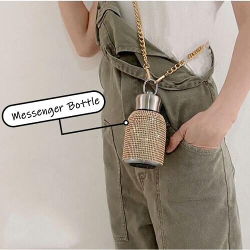 NEW Diamond Thermos Cup with Chain Sparkling Portable 220ml Stainless Steel Tumbler Rhinestones Flask Women Kawaii Water Bottle