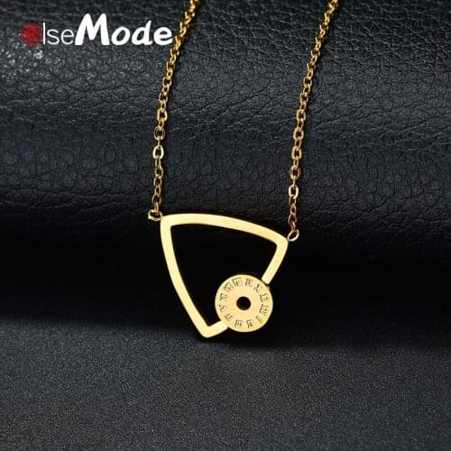ELSEMODE Brand Number Triangle Pendant Necklace Gold Geometric Round Chain Necklaces For Women Valentines Gift