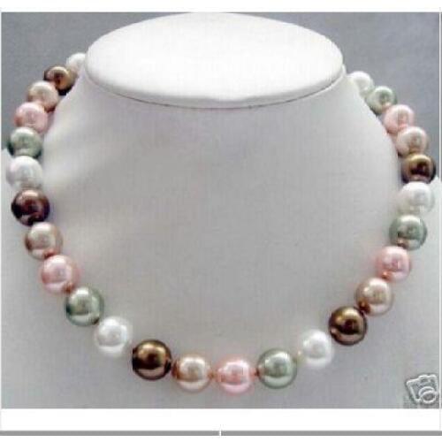 Chocolate Gray white pink shell pearl necklace pendant 12mm