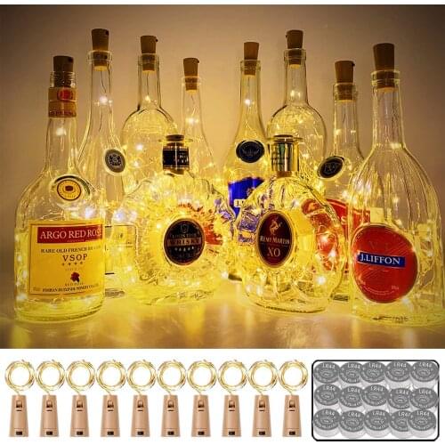 10PCS Wine Bottle Cork Lights String 20 LED Fairy Party Wedding Christmas Halloween Decoration Bar With LR44 Battery