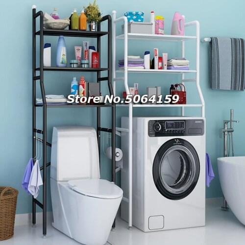 Thicken Stainless Steel Rack Toilet Cabinet Shelving Kitchen Washing Machine Rack Bathroom Space-saving Shelf clean Finish Hold