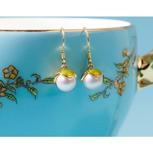 Vanssey Fashion Jewelry Leaf Pea Flower Natural Akoya Pearl Handmade Drop Earrings Wedding Party Accessories for Women 2021 New
