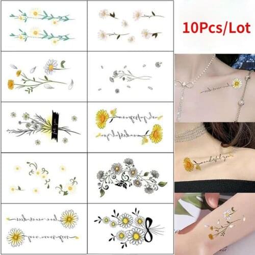 10Pcs Fashion Water Transfer Waterproof Temporary Tattoos Sticker Flower Daisy Tattoo Wrist Arm FakeTatto tatuajes temporales