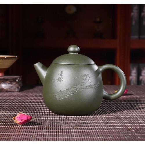 Yixing Purple Sand Pot Famous Artistic Ore Mine Green Mud Dragon Egg Pot Kungfu Teapot Teapot Set One Substitute