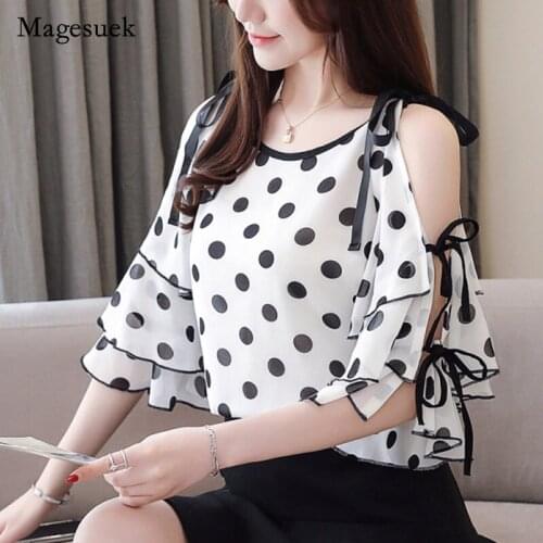 Clothing Korean Fashion 2021 Off Shoulder Top Ladies Tops Shirts Womens Tops Blouses Chiffon Blouse White Shirt 3096 50