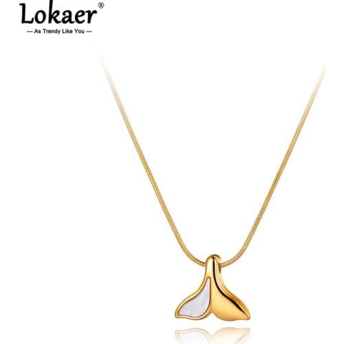 Lokaer New Titanium Stainless Steel White Shell Fish Tail Charm Pendant Necklace Trendy Animal Choker Necklace For Women N21074