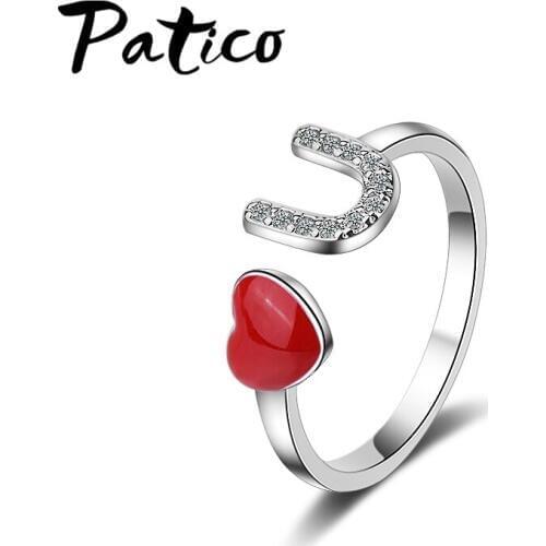 Women Romantic Heart Rings 925 Sterling Silver Color Shinning Cubic Zirconia Wedding/Engagements Jewelry Opening Ring