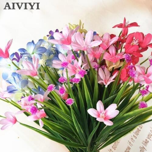 1 Bunch Artificial Plastic Orchid Plant Fake Silk Flower Wedding Flower Arrangement Home Decoration Aquatic plants green grass