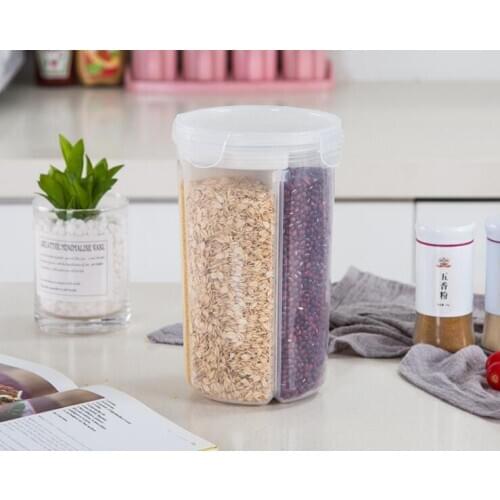 1PC Plastic Storage Tank Cereal Dispenser Pasta Sugar Jar with Lid Large-capacity Design 4 Grid Transparent Storage Box OK 1178