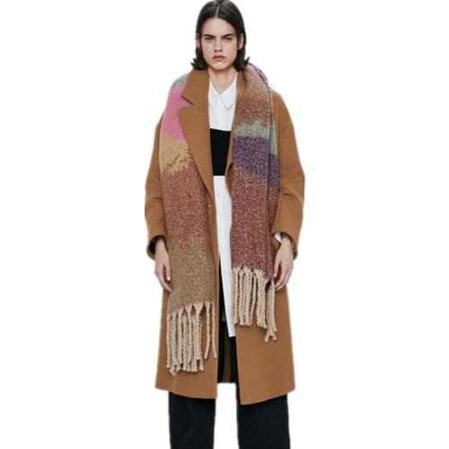2019 European and American New Cashmere Scarf. Rainbow Color Thick Whisker Fringe Warm Big Shawl.Thickening and Warmth Retention