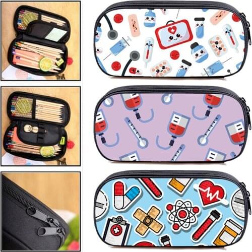 3D Cartoon Doctor Nurse ECG Printing Pencil Case Kids Anime Pen Bag Boys Girls Teens Pen Case Students Stationery Storage Box