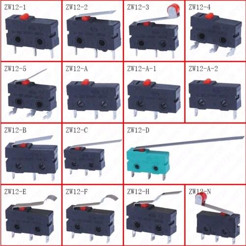 5Pcs/Lot Micro Switch 10mm x 20mm Limit Switch 3 Pin/2 Pin 5A 250VAC ZW12 Series Tact Switch On Off