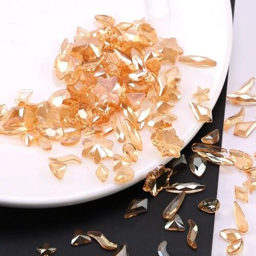 Swarovsky 50pcs Champagne Mix Shape Rhinestone Flat back Nail art Crystal Stones for DIY Nails Art Decoration Free Shipping