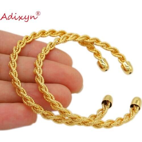 Adixyn 2pcs/lot Twisted Bangle Gold Color Dubai Bangle African Bracelet Arab Middle East Dubai Wedding Jewelry Gifts N10084