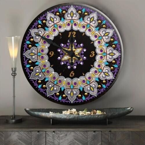 Mandala Diamond Painting Clock 5D Metal Tin Signs Diamond Embroidery Cross N58C