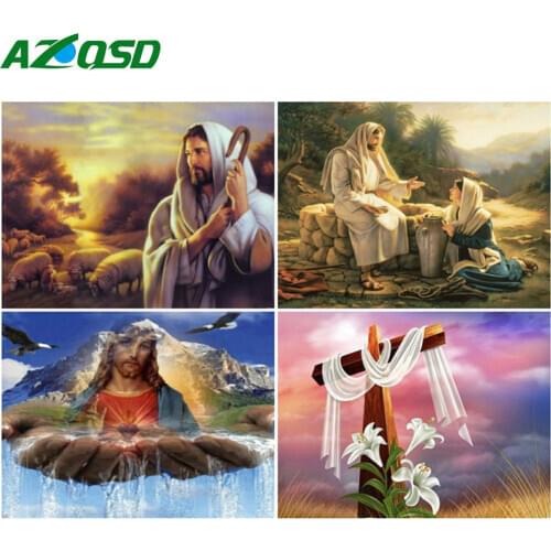 AZQSD Oil Painting By Number Jesus Religion Drawing On Canvas Coloring By Numbers Figure Kits Handpainted Unique Gifts