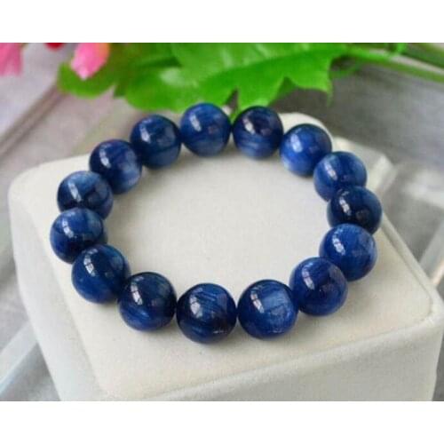 Free Shipping Natural Blue Kyanite Crystal Cat Eye Round Beads Stretch Bracelet 16mm AAA