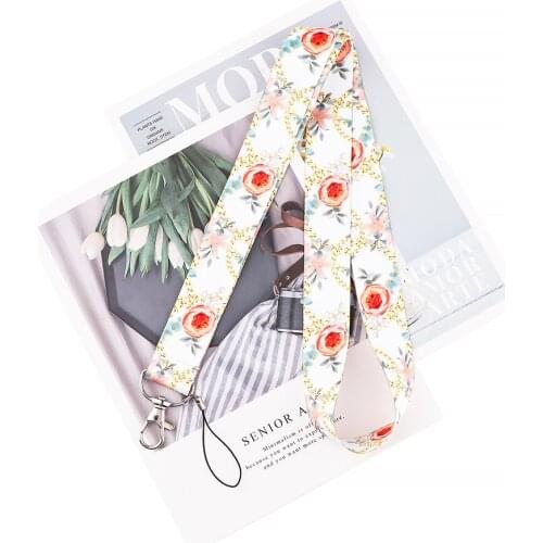 ZF2905 1pcs Rose Keychain Tags Strap Neck Lanyards For Keys ID Card Pass Gym Mobile Phone USB Badge Holder DIY Hang Rope