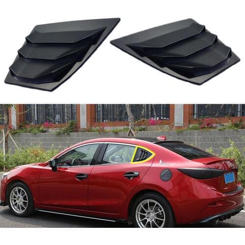 Black Car Rear Window Side Louvers Vent Panel Trim For Mazda 3 Axela 4Dr Sedan 2014-2018