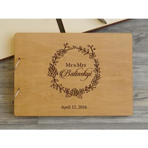 Floral Wreath Wedding Guest Book, Personalised Flower Scrap Book, Boho Wedding Guestbook, Botanical Wedding Scrap Book