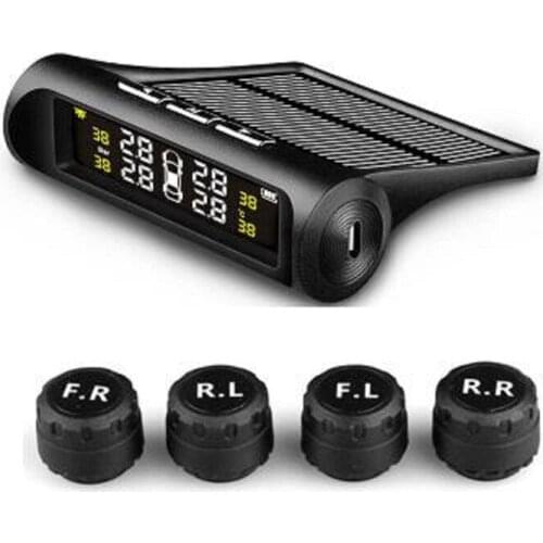 Portable Smart Solar Power USB TPMS Car Tire Pressure LCD Display 4 External Sensors Auto Security Alarm System Tyre Pressure