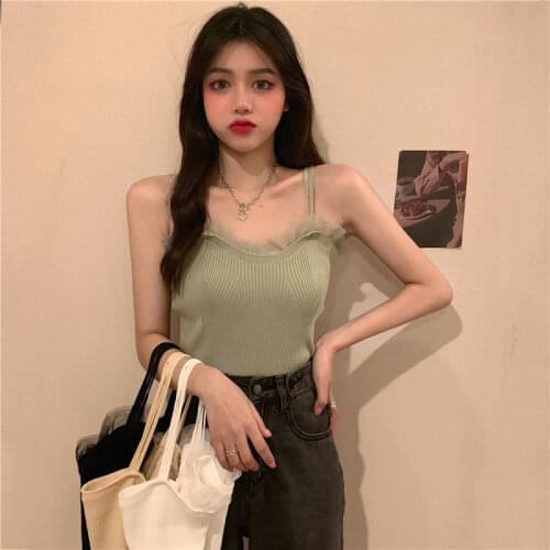 Women Tanks Tops 2021 Summer Mesh Lace Knitted Camisole Womens Tops Camis Crop Top For Women