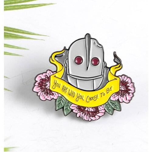 Flowers around robot personality enamel brooch alphabet banner you are selected fun metal toy badge backpack lapel pin jewelry