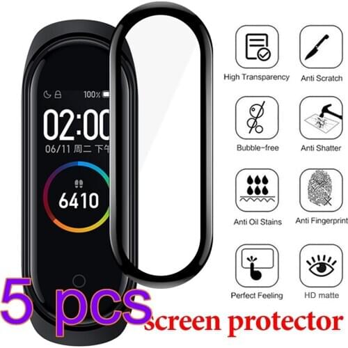 5pcs 3D Full Screen Curved Hydrogel Film for Xiaomi Mi Band 4 Smart Watchband 4 Full Cover Soft Screen Protector miband4 Film
