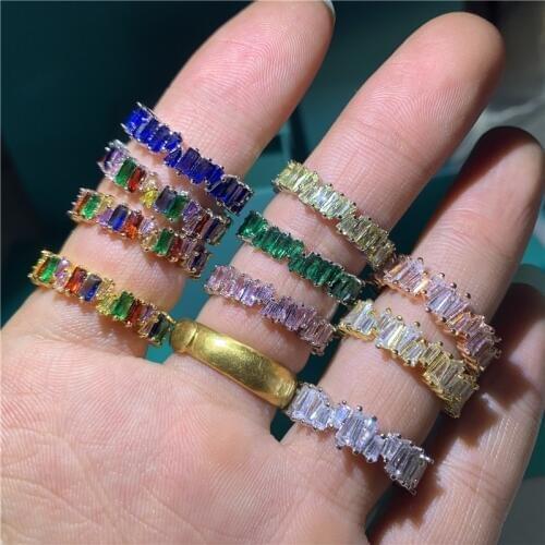 Eternity promise Ring Rainbow AAAAA cz 925 sterling Silver Luxury Party Wedding Band Rings for women Men bijoux Gift