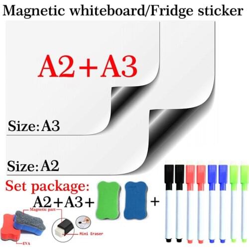 2PCS Soft Magnetic Whiteboard Fridge Sticker Home Office Kitchen School Stationery Dry Erase White Board Marker Pen