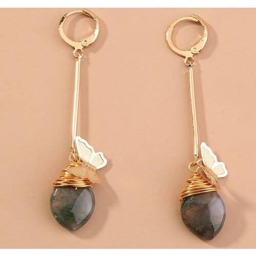 Korean New Sweet Temperament Butterfly Long Earrings Female Natural Stone Tassel Earrings 2020 Jewelry