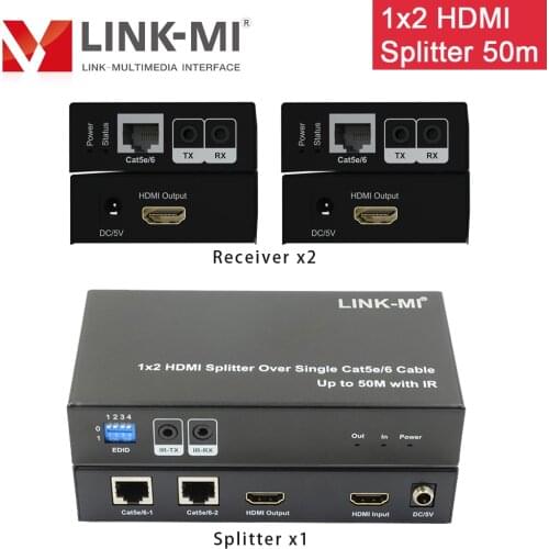 LINK-MI 1x2 HDMI Splitter Over Single Cat5e/6 Cable Up to 50M with IR Support 3D 1080P DIP switch for EDID setting