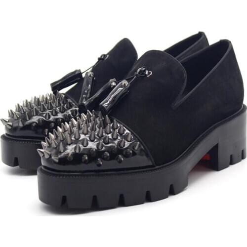 New Winter handmade Tasssel Loafers Genuine leather Rivet Shoes for men Slip on Fashion men shoes