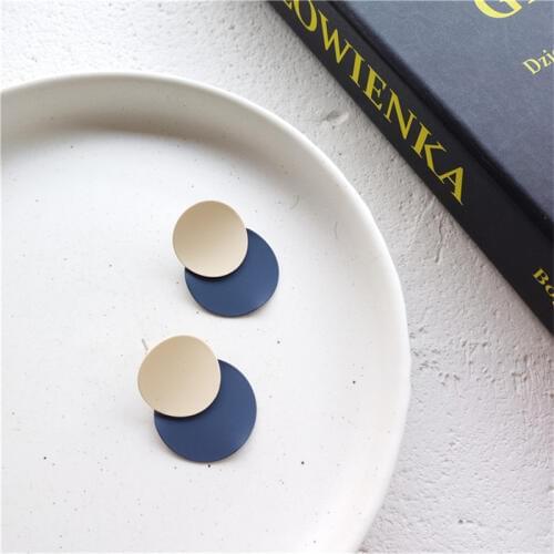 Fashion Scrub Geometry Round Color Stitching Stud Earrings Korea Temperament Simple Earrings Jewelry Manufacturer Wholesale