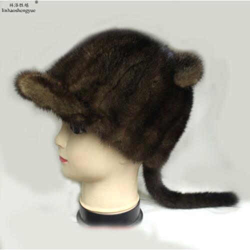 Linhaoshengyue Fashion Real Mink Fur Women Cap Winter Hat Freeshipping