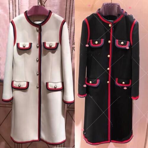 Big size Metal New Button Red Side Lined Four pocket Round Neck Long Jacket