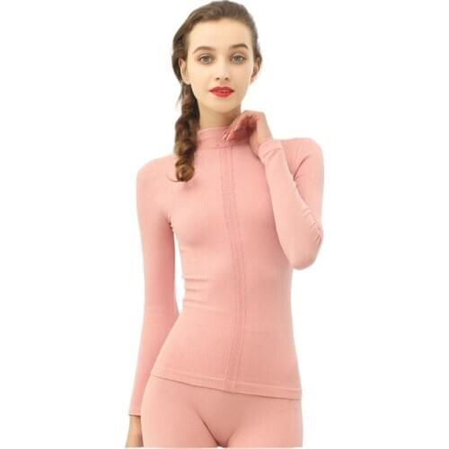 New ladies lace mid-high neck thermal underwear cotton autumn clothes trousers cotton pajamas bottoming shirt set