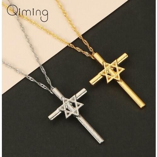 Jesus Star Of David Cross Necklace Women Hexagram Hamsa Hand Evil Eye Religious Amulet Gift For Mom Dad Necklace