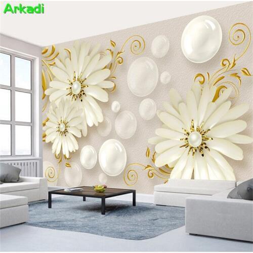 Custom Photo Wallpaper 3d European Pearl Flower Embossed Flower Ornament Modern Simple Living Room TV Wall Paper