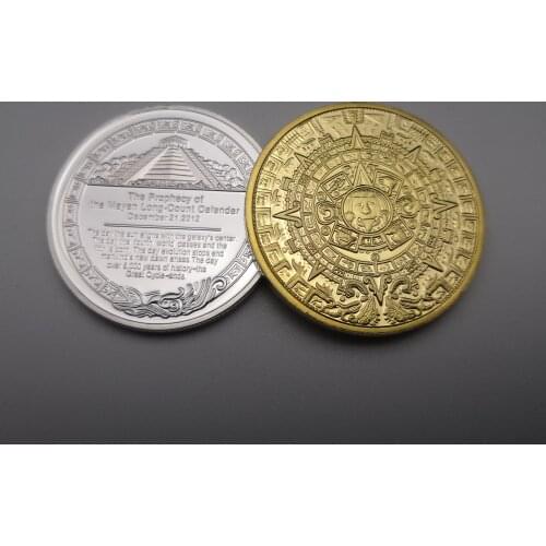 The Maya Silver Gold Plated Coin Mexico Mayan Prophecy Calendar Souvenir Coins Collectible Gifts Drop Shipping