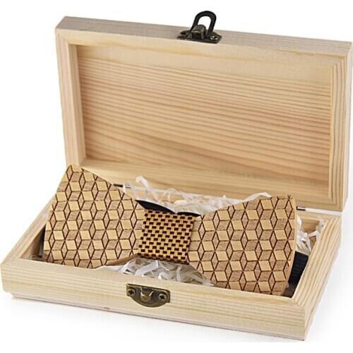 Dropshipping accesorios para mujer high end english style custom logo wooden maple print bowtie set with square scarf case