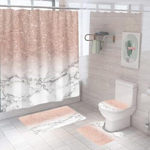 Pink Gradient Marble Shower Curtain Bling Fashion With Non Slip Rug Mat Bathroom Curtain Waterproof Polyester Home Decor 180x180