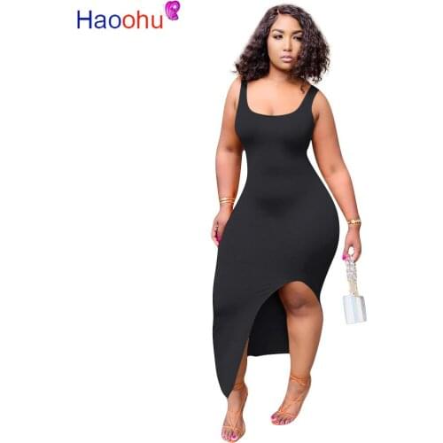 HAOOHU Sexy Side Split Bodycon Maxi Dress Women New Vestidos Summer Clothes Elegant Slim Backless Long Night Party Club Dresses