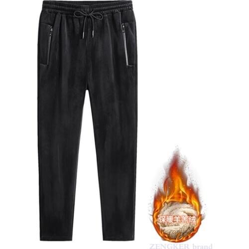 Autumn and winter plus velvet thick casual pants men plus fat plus size fat guy loose warm lamb velvet trousers 140 kg 9xl